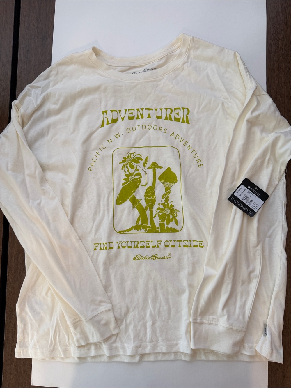 Eddie Bauer Cream Long Sleeve Tee with Olive Graphic